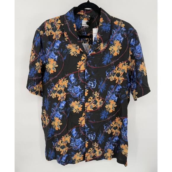 NWT Ksubi Hyperflower Resort Black Short Sleeve Tencel Shirt Size L - Picture 1 of 11